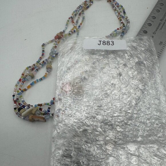 Multicolor Beaded Necklace Four Strand Glass Wood Shell Beads Lobster Clasp - Picture 5 of 5
